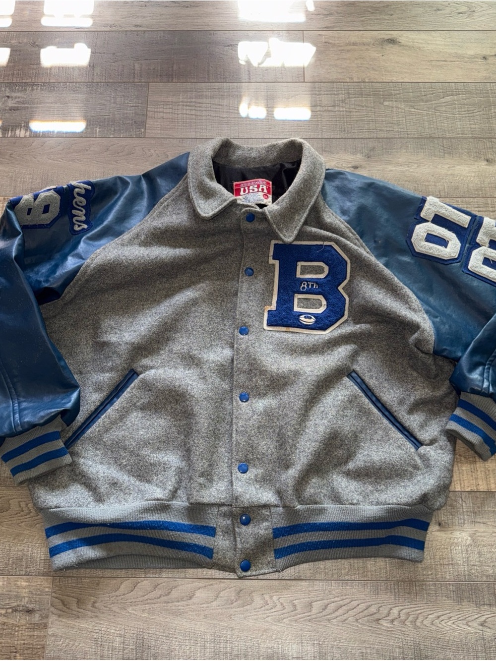 1970s Vintage Varsity Letterman Jacket - Gray & Blue